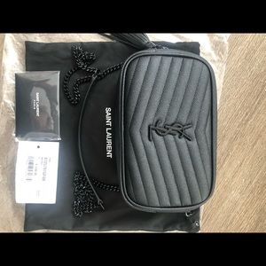 Saint Laurent Lou Mini Pebbled leather camera crossbody bag with Black hardware!